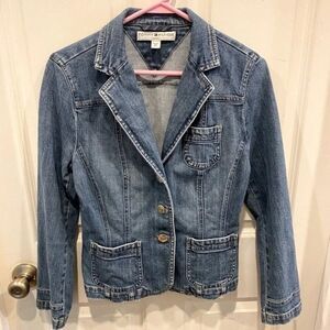 Tommy Hilfiger Women's‎ Size 8P Cropped Blue Jean Denim Trucker Jacket
